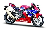 Maisto Honda CBR 1000RR-R Fireblade: Motorradmodell im Maßstab 1:12, mit Federung und ausklappbarem Seitenständer, 17 cm, rot-blau (5-20099)