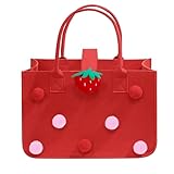 XUEHOU Filztasche Shopper Einkaufstasche Einkaufstasche Faltbar Filz Tasche Tragetasche Einkaufskorb Filz Henkeltaschen Damen Shopping Niedlich Rot Bag für Ausgehen Einkaufen