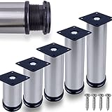 Stahlia Möbelfüße Edelstahl verstellbar (4er Set) Ø50mm | Höhe: 80mm (+20mm) Schrankfüße für Sideboard Kommode Sockelfuß für Couchtisch Lowboard mit Schrauben