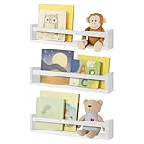 Trintion Bücherregal Kinder Wand, 3er-Set Massivholz Schweberegale für Kinderzimmer – Massiv Kiefer Schweberegale (42cm) – Stilvolles Deko Regal für Babyzimmer & Küche (Weiß)