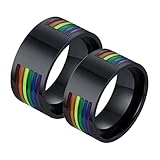 Dsnyu Ringe Damen Verlobung, Regenbogen Emaille Ringe Gothic 10MM, Edelstahl Schwarz Männer Ringe Punk für Freundin Damen GR. 54 (17.2) + Herren GR. 54 (17.2)