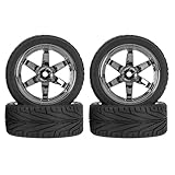 KEEDA 4PCS 1:10 RC Reifen und Kunststoff Räder Felgen für 1/10 HSP HPI Tamiya RC auf Straße Touring Racing Drift Auto (Grau)