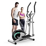 Dripex Crosstrainer für zuhause, Magnetisch Ellipsentrainer, Ultraleiser Crosstrainer mit 8-stufiger Widerstand, 6KG Schwungrad, Pulssensor, LCD Monitor, Gerätehalterung, Transporträder (Grün)