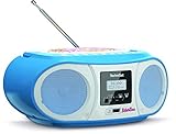 TechniSat DIGITRADIO 1990 Bibi und Tina Edition - Stereo-Boombox mit DAB+/UKW-Radio und CD-Player (Bluetooth-Audiostreaming, Kopfhöreranschluss, USB, Ladefunktion, AUX in, Uhr, Tragegriff, 3 W) blau