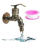 Vintage Wasserhahn Garten 1/2 Zoll Antik Drachen Design Wandmontage Außenwasserhahn mit Deko Messing Look Robust Zinklegierung für Küche Bad Garten Outdoor