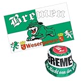 Fan-Set Bremen "Fahne (90x150 cm) + Fischerhut", grün-weiss, Fussball, 1899