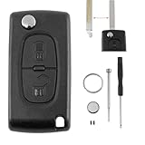 2 Tasten Auto Schlüssel Gehäuse für Peugeot Partner und Citroen Berlingo mit Batterie CR1620 und Pin-Entfernungswerkzeug Schraubendreher Schlüsselring