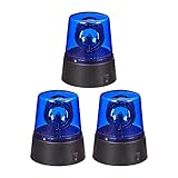 Relaxdays LED Blaulicht, 3er Set, Rundumleuchte mit drehendem Reflektor, Partylicht, Geburtstag, batteriebetrieben, blau