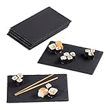 Relaxdays Schieferplatte im 6er Set, große Servierplatten aus Schiefer, zum Servieren & Beschriften, 30x20 cm, anthrazit