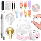 Solid Builder Gel für Nägel BISHENGYF: Klares 3D Gel Nail Art 30g, 2pcs Pearl Weißes Mirror Gold Chrome Nail Powder mit Nicht Klebend Nail Glue für Anfänger-Nageldesign, Verlängerung&DIY-Salon Hause