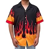 YEMOCILE Button Down Oversized Short T-Shirt für Männer Frauen Teenager Loose Fit Shirts mit Flammen-Grafik, Farbe1, XL