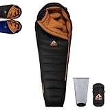 BUERTS Winter-Daunenschlafsack, für 0 bis -12°C kaltes Wetter. Ultraleichter Mumien-Schlafsack, für Erwachsene & Jugendliche beim Camping, Wandern & Backpacken. (Schwarz 0°C)