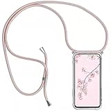 Handykette Handyhülle für Samsung Galaxy J7 2016 mit Band - Handy-Kette Handy Hülle mit Kordel zum Umhängen Handyanhänger Halsband Lanyard Case - Transparent Schutzhülle in Roségold