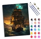 Malen Nach Zahlen Erwachsene Paint by Numbers Malen Nach Zahlen mit Pinseln und Acrylfarben Schiff auf dem Meer Handgemalte Ölgemälde Leinwand für Home Décor Ohne Rahmen