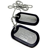 TusPlacas Militär-Anhänger aus Edelstahl, Gravur, Ketten, Gummi und Stoffbeutel (schwarz, Stahl glänzend)