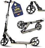 Best Sporting High End Scooter Erwachsene I klappbarer Roller mit Ständer, Handbremse, Klingel und Tragegurt I Gold I City-Roller für Erwachsene I Tretroller mit Rollengröße 205 mm