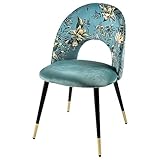 Riess Ambiente Design Stuhl PRÊT-À-Porter türkis Samt florales Muster und goldene Fußkappen