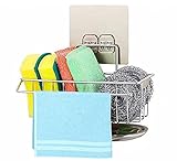 Spülbecken Organizer, Gelanty Küchen Organizer Schwammhalter Küche Edelstahl Spüllappenhalter küchenutensilien mit Klebehaken und Ablaufwanne -Kein Bohren Erforderlich