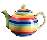 Handbemalte kleine Teekanne mit Regenbogen-Streifen