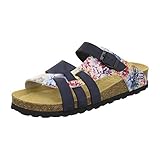 AFS-Schuhe 2122 Damen Pantoletten aus echtem Leder, hochwertige Hausschuhe für Frauen mit Eva-Sohle, Made in Germany (40 EU, Blau/bunt)
