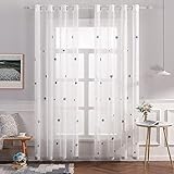 MIULEE Sheer Vorhang Voile Sterne Stickerei Ösen Transparent Dekoschal Gardine Ösenvorhang Schals Fensterschal für Kinderzimmer Wohnzimmer Schlafzimmer 2er Set 245 X 140cm（H x B） Sterne Blau
