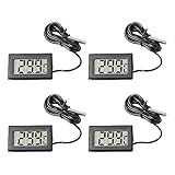 Aquarium Thermometer,RUIZHI 4 PCS Mini LCD Digitales Thermometer Innen mit Externem Sensor für Reptilien, Gewächshaus, Autos,Aquarium, Zuhause, Büro,Inkubator