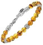 10:10 Armband für Damen und Herren, Natursteine, Bernstein, 6 mm, Edelstahl, verstellbare Größe, hergestellt in Italien, Regolabile, Edelstahl, Bernstein