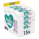 Pampers Sensitive Feuchttücher 15 Packungen mit 80 Stück, 1200 Feuchttücher, ohne Duft, für eine sanfte und weiche Reinigung