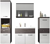 Badezimmer Badmöbel Set Alba 60cm Waschbecken Grau Eiche mit Weiß - Unterschrank Hochschrank Waschtisch Möbel
