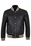 Baseball-College-DJ-Männer Varsity Slim Fit Biker stilvolle Vintage Black Rub Off Hip Hop Rap 100% Lederjacke (L)