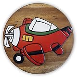 IMAGO Kinderhocker Propellerflugzeug Holz Schemel Kinderstuhl Massivholz bemalt und geschnitzt Höhe 25 cm