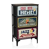 hjh LIVING Kommode mit 3 Schubladen aus Vlies AMERIKO S 77x30x45 cm, Schubladenschrank im Vintage-Look mit Motiven, Metall-Gestell