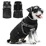Woiil Hundemantel Hundejacke Wintermantel für Grosse Hunde, Hundemantel Winter mit Geschirr, Hunde Wintermantel Ärmellose Baumwolle Gepolsterte Weste Wasserdicht Warme Reflektierend, Schwarz L