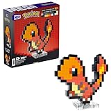 MEGA Pokémon Glumanda - zusammenbaubare Figur im Retro-Look, Pixel Art, inklusive Basis zur Wandmontage, für Erwachsene Baumeister und Sammler, HTH76