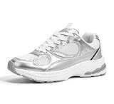 LUCKY STEP Damen Laufschuhe – Atmungsaktive Plateau Chunky Sneaker, Bequeme und Leichte Freizeitschuhe für Alltag & Sport (Silber, 8US-38EU-5UK)