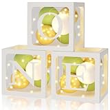 Deko 1. Geburtstag Junge Ballon Box, 3 Lichterketten und 3 Transparente Ballon Box(ONE) mit 30 Grün Weiß Gold Luftballons, Erster Geburtstag Partydekoration, Wild One Geburtstag Deko, Babyparty Deko