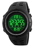 RSVOM Herren Digitaluhren - 50M wasserdichte Herren Digital Sport Uhren, Schwarz große Gesicht Militär Sportuhr LED Armbanduhr für Männer mit Wecker/Count-down-Timer/Doppelzeit/Stoppuhr/12/24H