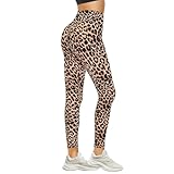 DDOBB Leggings Damen High Waist Sportleggins Lang Schwarz Leggins Blickdicht Bauchweg Sporthose Elastisch Yogahose Gym Festival Outfit(#06-Leopard, (DE34-40)=S-M)
