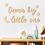 Xylolfsty Dream Big Little One Wanddekoration, Babyzimmer, Boho, Mond, Sterne, Holzschild, Dekoration, Jungen, Mädchen, Schlafzimmer, zum Aufhängen, Wandkunst für Zuhause, Bauernhaus, Wohnzimmer,