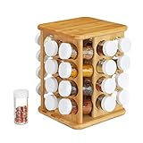 Relaxdays XXL Gewürzkarussell, drehbar, 32 Gewürzgläser, aromadichte Aufbewahrung, Gewürze Organizer, Bambus, natur, 28 x 25 x 25 cm