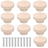 Pinsheng 10 Stück Holz Schubladengriff, Möbelknöpfe Runde Holzknöpfe Schrank Runde Zugknöpfe Griffe, für Schrank, Schublade, Schuhkasten, Schranktür, Küche 50x25mm