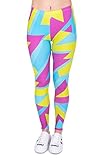 kukubird Printed Patterns 80er Women's Yoga Leggings Gym Fitness Running Pilates Tights Skinny Pants Size 8-12 Stretchable-Neon Sport