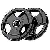 PhysKcal Olympische Hantelscheiben 2 x 5kg | Ø50 mm Bohrung | Hochwertiges Gummi-Finish | Tri-Grips | Schwarze Hantelscheiben für Krafttraining | Robuste Gusseisen-Kern Gewichte Set für Langhantel