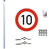 TMS PRO SHOP Komplett-Set 10kmh: 10kmh-Schild, 3m Einbetonier-Pfosten und Schild Befestigung, Art.-Nr. 607312