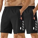 kuzwufs Gym Hose Kurze Herren Schnelltrocknen Sommer Läuft Hosen Kurze 2er Pack Sport Training Shorts Leichte Tennis Hose Kurze Männer mit Taschen Schwarz/Schwarz-XL