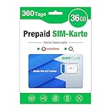 EIOTCLUB Prepaid SIM Karte ohne Vertrag, Kompatibel mit Vodafone & O2 Netz, 36GB for 360 Tage, Nur Daten, kein Anruf- oder SMS-Dienst