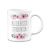 Tassenbrennerei Original - Tasse mit Spruch Allerbeste Studentin mit Blümchen als Geschenk (Weiß, Studentin)