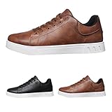 Generisch Herren Freizeitschuhe Sportlich Leder Trekkingschuhe Wasserdicht Leicht Arbeitsschuhe Retro Joggingschuhe Verschleißfest Flache Schuhe rutschfeste Schnürschuhe Einfarbig Wanderschuhe