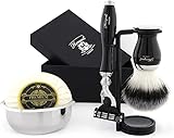 Premium Shaving Kit Geschenk für Männer (Triple Edge Rasierer, Pinsel, Schüssel, Stand) Marken-Box
