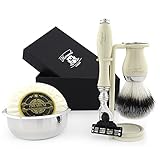 Premium Shaving Kit Geschenk für Männer (Dreikanten-Kartusche Rasierer, Pinsel, Schüssel, Stand) Marken-Box